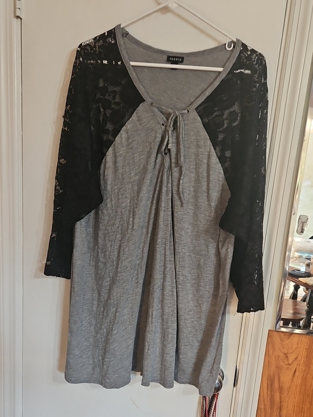 torrid Gray Nightdress with Black Lace Raglan Sleeves